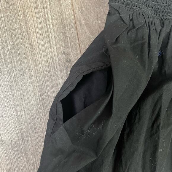 J Crew Flowy Smocked Sleeveless With Pockets Black Midi Dress US Women's L NEW - Picture 7 of 9